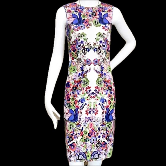 🆕🏷️ Roberto Cavalli Sleeveless Punto Stoffa Sheath Dress, White/Multi - Picture 9 of 16